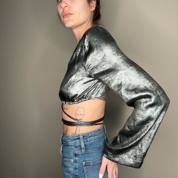Dynamite Silver Wrap Crop Top - Picture 2 of 6